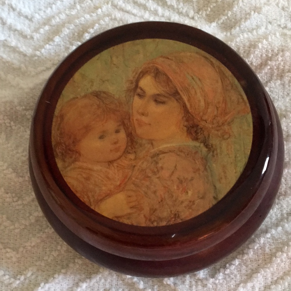 Edna Hibel vintage wooden trinket box with cover